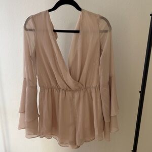 Tobi Cream Sheer bell sleeve romper